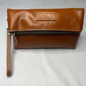 Patricia Nash Valerie Fold-over Leather Clutch Wristlet - Tan